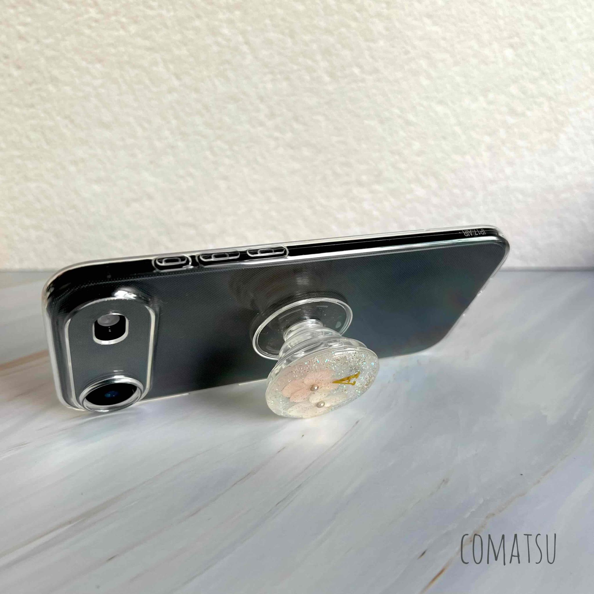 イニシャル入り きらきらDryFlower グリップソケット付きスマホケース スマホスタンド カバー | 8枚目